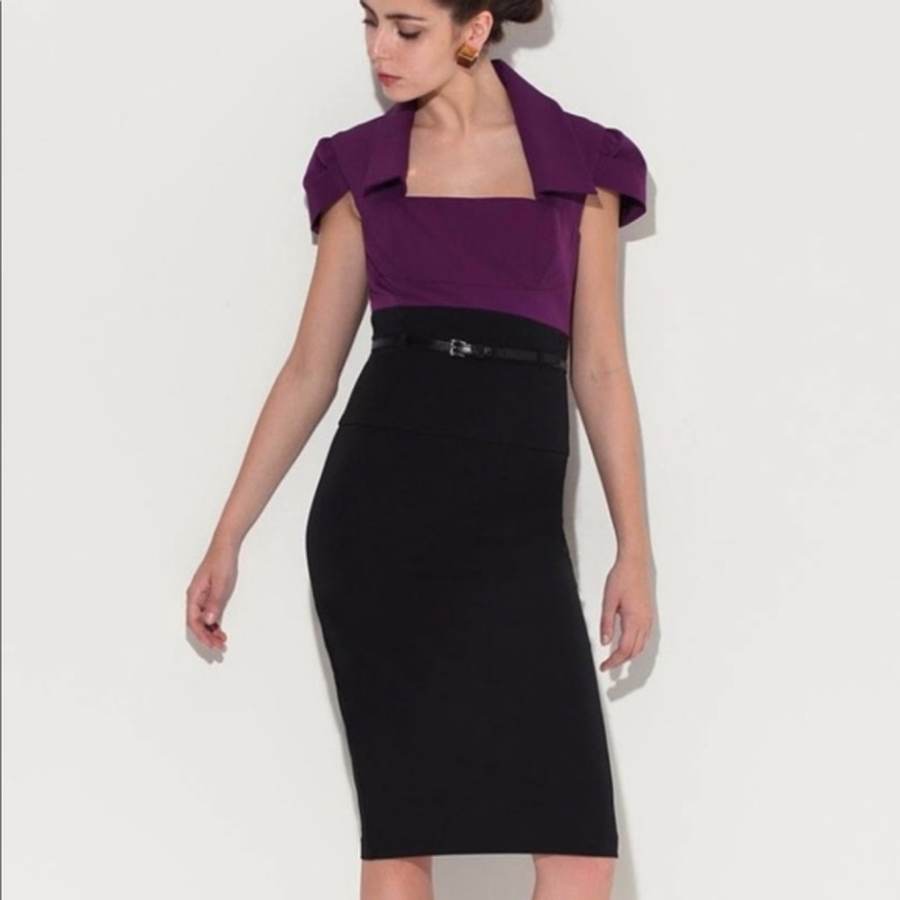 Black Halo Jacket Jackie Sheath Midi Dress Purple